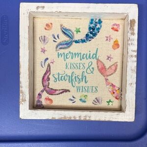 Mermaid Kisses & Starfish Wishes Framed Wall Art - Pastel Mermaid Tails 7x7